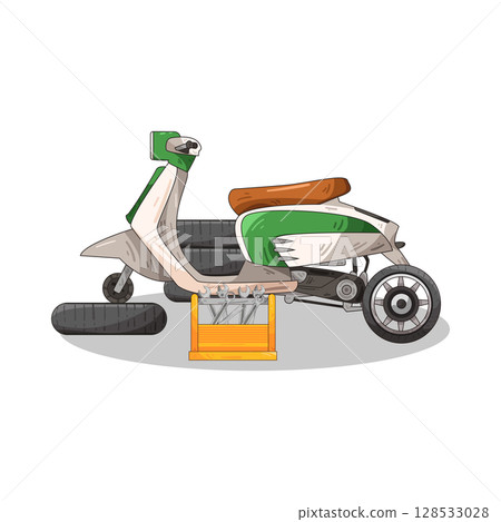 illustration of motor scooter repair 128533028