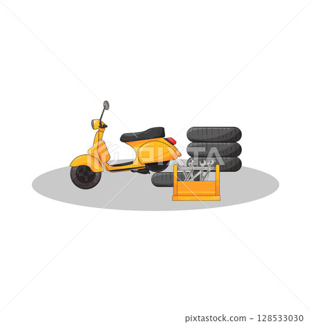 illustration of motor scooter repair 128533030