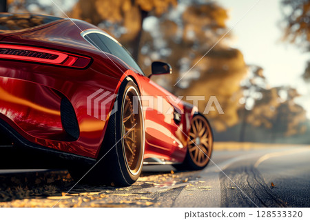 close up tire sport car on the road. Generative Ai 128533320