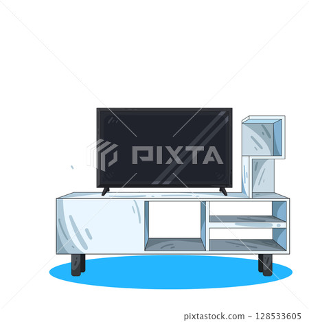 illustration of television on tv stand 128533605