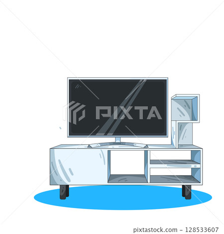 illustration of television on tv stand 128533607
