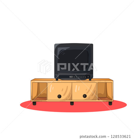 illustration of television on tv stand 128533621