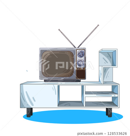 illustration of television on tv stand 128533626