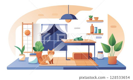 Create a safe and comfortable space for your new pet, providing designated areas for sleeping, eating, and playing. Create a safe and comfortable space for your new pet, providing designated areas for sleeping, eating, and playing. 128533654