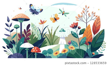 Attract beneficial insects and pollinators by planting a variety of flowering plants and providing habitats. 128533659