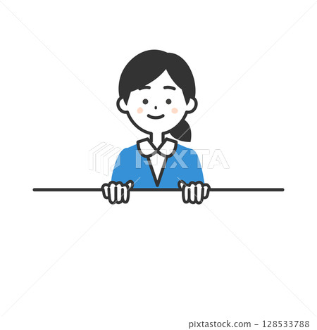 一位身穿西裝的女士抓著框架頂部的插圖 128533788