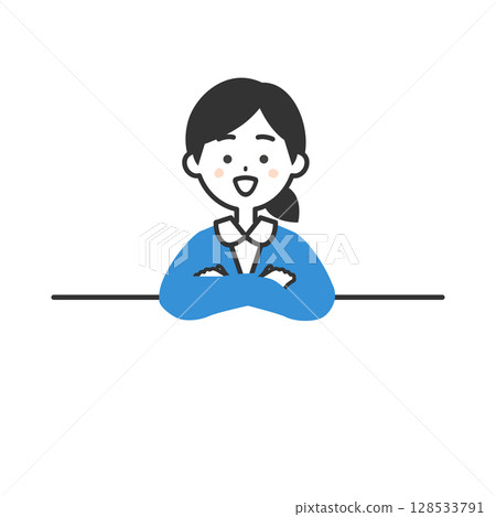 插圖:一位身穿西裝的女士在畫面頂部交叉雙臂放鬆 插圖:一位身穿西裝的女士在畫面頂部交叉雙臂放鬆 128533791