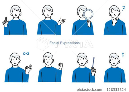 Female avatar set - boyish young woman with short hair - stylish icon set simple vector material Female avatar set - boyish young woman with short hair - stylish icon set simple vector material 128533824