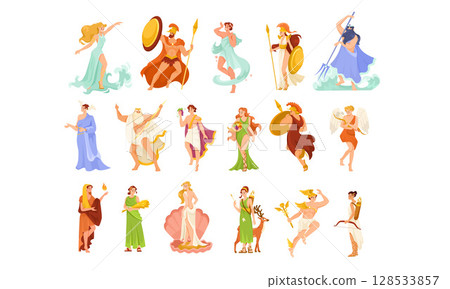 Artistic Representations of Mythological Figures in Bright and Vibrant Colors and Hues 128533857