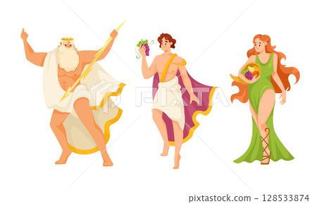 Colorful and intricate illustrations that portray the various characters of Greek mythology 128533874