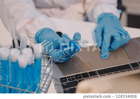 Modern Empty Science Laboratory With Microscopes, Test Tubes And Other Laboratory Equipments 128534008