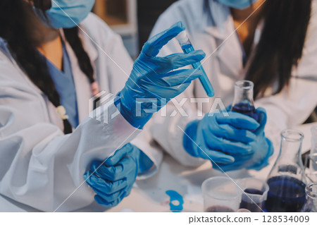 Modern Empty Science Laboratory With Microscopes, Test Tubes And Other Laboratory Equipments 128534009