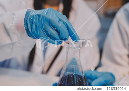 Modern Empty Science Laboratory With Microscopes, Test Tubes And Other Laboratory Equipments 128534014