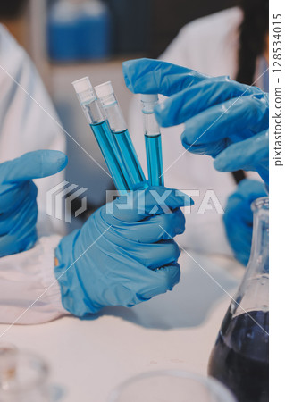 Modern Empty Science Laboratory With Microscopes, Test Tubes And Other Laboratory Equipments 128534015