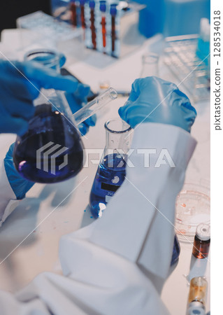 Modern Empty Science Laboratory With Microscopes, Test Tubes And Other Laboratory Equipments Modern Empty Science Laboratory With Microscopes, Test Tubes And Other Laboratory Equipments 128534018