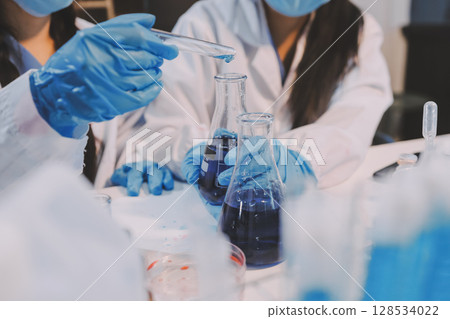 Modern Empty Science Laboratory With Microscopes, Test Tubes And Other Laboratory Equipments Modern Empty Science Laboratory With Microscopes, Test Tubes And Other Laboratory Equipments 128534022