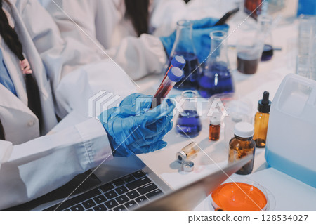 Modern Empty Science Laboratory With Microscopes, Test Tubes And Other Laboratory Equipments 128534027
