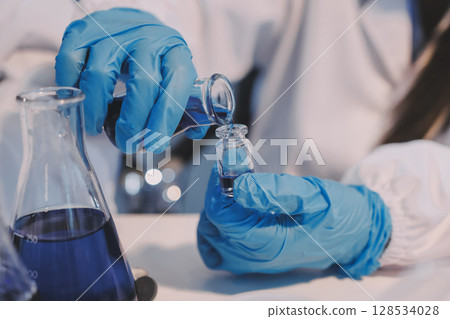 Modern Empty Science Laboratory With Microscopes, Test Tubes And Other Laboratory Equipments Modern Empty Science Laboratory With Microscopes, Test Tubes And Other Laboratory Equipments 128534028