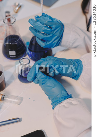Modern Empty Science Laboratory With Microscopes, Test Tubes And Other Laboratory Equipments 128534030