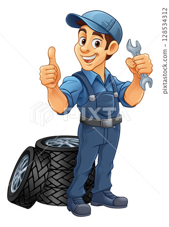 Tyre Tire Car Service Mechanic Mascot Cartoon Man Tyre Tire Car Service Mechanic Mascot Cartoon Man 128534312