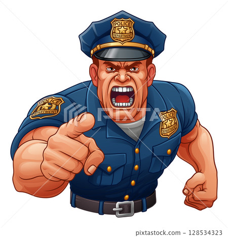 Policeman Angry Police Man Cartoon Character Cop Policeman Angry Police Man Cartoon Character Cop 128534323