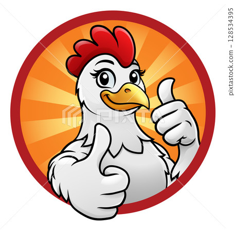 Cartoon Chicken Mascot Double Thumbs Up 128534395