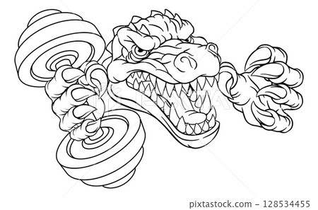 Crocodile Dinosaur Alligator Weight Lifting Mascot 128534455