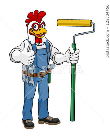 Rooster Painter Decorator Paint Roller Mascot 128534456