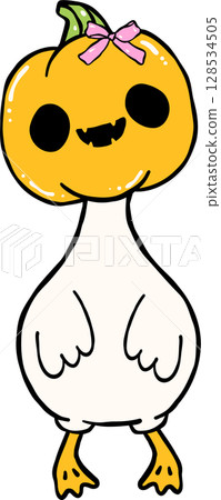 Cute Halloween Silly Goose doodle spooky pumpkin head goose hand drawn Cute Halloween Silly Goose doodle spooky pumpkin head goose hand drawn 128534505