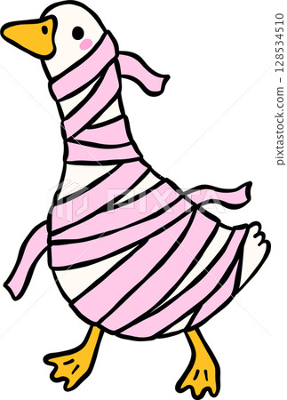 Cute Halloween Silly Goose doodle spooky mummy goose hand drawn 128534510