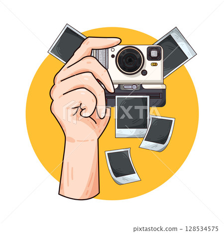 illustration of hand holding camera 128534575