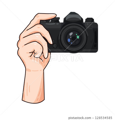 illustration of hand holding camera illustration of hand holding camera 128534585