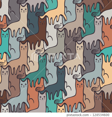 Seamless Escher Inspired Tessellation Pattern with Earthy Cats and Dogs in Soft Muted Tones Seamless Escher Inspired Tessellation Pattern with Earthy Cats and Dogs in Soft Muted Tones 128534600