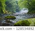 A waterfall surrounded by fresh greenery 128534892