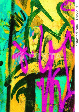 Vibrant Graffiti Art in Neon Pink, Green, Yellow for Urban 90s, Y2K Aesthetic Vibrant Graffiti Art in Neon Pink, Green, Yellow for Urban 90s, Y2K Aesthetic 128534918