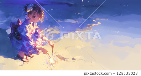 欣賞煙花的女孩 128535028