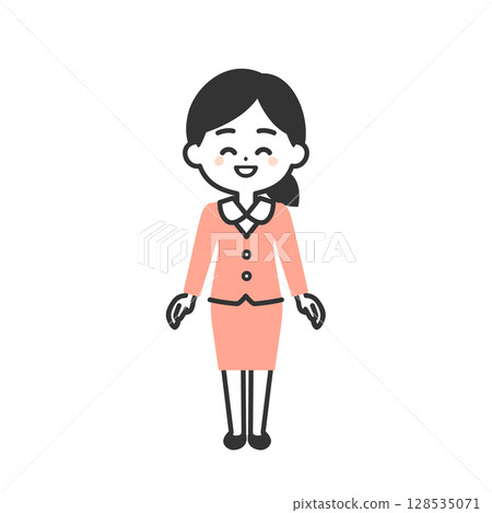 Illustration of a smiling 3-headed woman in a suit 128535071