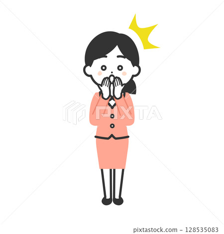 圖：一個身穿西裝、摀住嘴巴、感到很驚訝的三頭女人 128535083