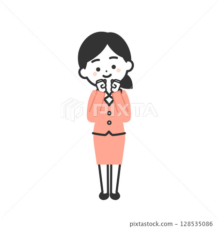 身穿西裝、雙手緊握的立體女性插圖 128535086