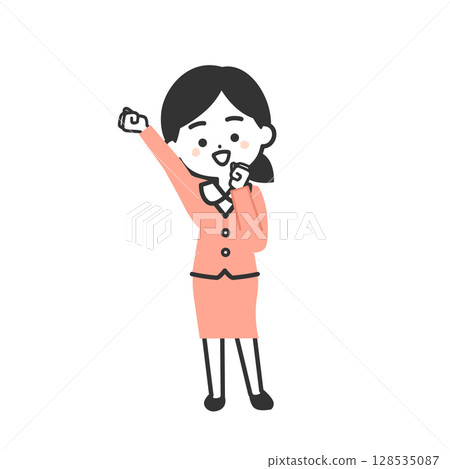 Illustration of a three-dimensional woman in a suit making a fist pump Illustration of a three-dimensional woman in a suit making a fist pump 128535087