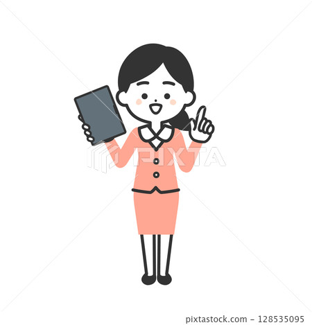 圖解:一位身穿西裝、手持平板電腦並指著 圖解:一位身穿西裝、手持平板電腦並指著 128535095