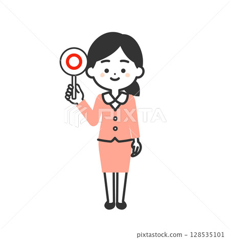 一位身穿西裝、手持正確答案卡的立體女性插圖 128535101