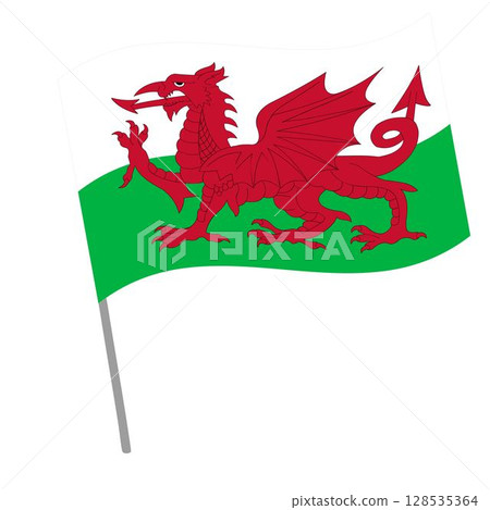 Wales national flag flutters with flagpole 128535364