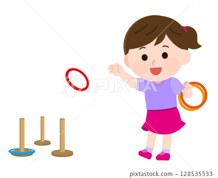 Illustration of a girl playing ring toss Illustration of a girl playing ring toss 128535533