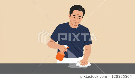 每個角落都閃閃發光！專業人員正在努力清潔廚房 128535564