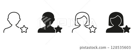 User Profile With Star Icon Set. User Rating, Favorite, And Featured Profile Outline And Silhouette Symbol Collection. User Recognition And Highlight. Isolated Vector Illustration User Profile With Star Icon Set. User Rating, Favorite, And Featured Profile Outline And Silhouette Symbol Collection. User Recognition And Highlight. Isolated Vector Illustration 128535603