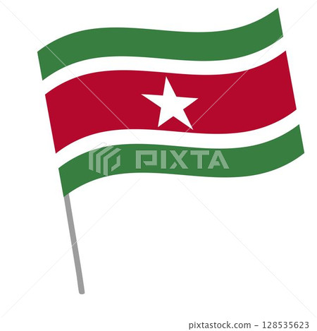 Suriname national flag flutters with flagpole Suriname national flag flutters with flagpole 128535623