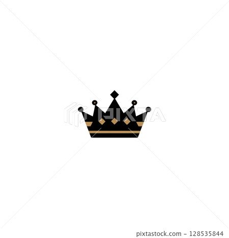Simple, elegant black and gold crown icon with minimalist design, featuring geometric shapes and symmetrical pattern. crown symbolizes royalty, power, and prestige 128535844