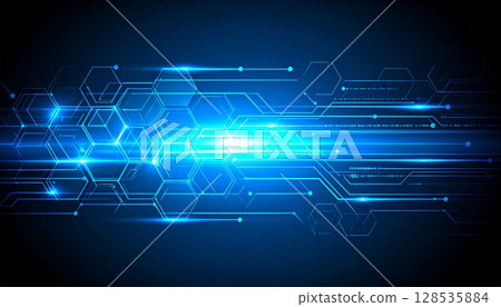 Abstract blue technology background with circuit lines and digital network patterns for futuristic design 128535884