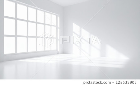 Empty white room interior with window, clean architectural design for home or office 128535905